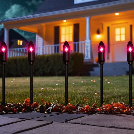 Set of 10 Purple C9 Bulb Halloween Pathway Markers - 8.75ft Black Wire, One Size, Purple